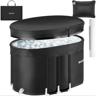tectake® Eisbadewanne mit Abdeckung, Eisbaden Tonne, Badewanne für Eisbad, Eistonne, aufblasbare Badetonne Wassertonne, faltbare Badewanne Erwachsene für Kältetherapie & Sportler - 105 x 70 x 65 cm