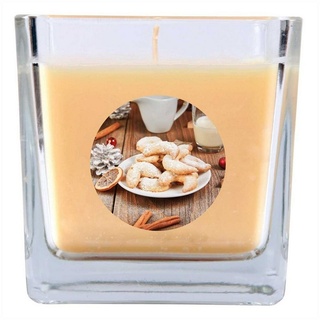 HS Candle Duftkerze (Dekokerze, 1-tlg), Weihnachten - Kerze im Glas, Kerze mit Weihnachts - Motiv, vers. Düfte / Größen beige Ø 8 cm x 8 cm x 8 cm x 8 cm