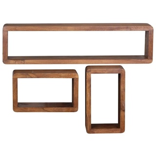 möbelando Wandregal Design Wandregal 3er Set BOHA Massiv Holzregale, Design Wandregal 3er Set BOHA Massiv Holzregale Sheesham Landhausstil, Rustikales Wandregal-Set Holz, Hängeregal Viereckig Echtholz, Wand-Regale, Hängend Würfel, Regal Wandkästen Eckig