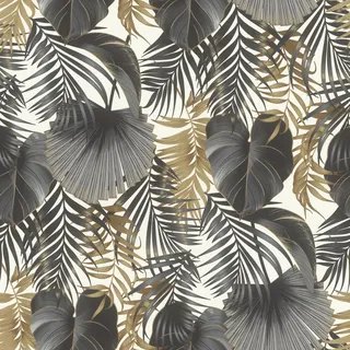 Rasch Textil Vliestapete tropische Blätter 10,05 x 0,53 m gold/grau/schwarz 462050