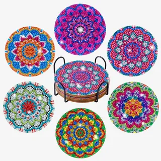 6 Stück Diamond Painting Untersetzer mit Halter, Diamond Painting Erwachsene, Wiederverwendbare DIY Lila Mandala Tassenuntersetzer mit Diamanten und Montagewerkzeuge fur Tassen,Vasen, Kerzen Dekoratio