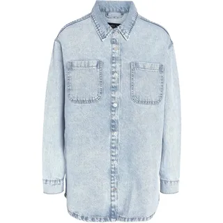 Noisy May Damen Jeansjacke Oversize Denim Übergangsjacke Dropped Shoulder Shacket Bleached Design, Farben:Hellblau, Größe:S - S