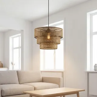 Pendelleuchte Metall Korb Schirm E27 38 Cm Breit H: Max. 140 Cm Schwarz Braun Beige Rund Modern