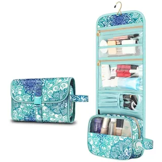 Fintie Kulturbeutel Tragbare Kulturtasche Kosmetiktasche Reisetasche, Große wasserdichte, Aufhängen Make-up Organizer Stauraum Tasche für Damen Mädchen blau