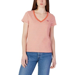 Levi's Damen Perfect V-Neck T-Shirt,Plain Jane Stripe Burnt Sienna,S
