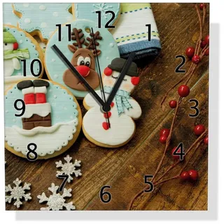 Wallario Wanduhr Weihnachten in der Küche - Plätzchen auf einem Holztisch (Aluverbunduhr) gelb