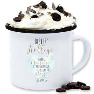 Emaille Tasse Blechtasse - Kollegen - Bester Kollege es gibt Menschen die passen einfach perfekt ins Herz I Bester Kollege Geschenk mit Name beste Arbeitskollegen Geschenk für Arbeitskollege - 300 ml