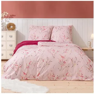Estella Bettwäsche Estella Samt + Seide Flanell Bettwäsche 155x220 Trento azalee Blütenzw, Flanell, 2 teilig, für kalte Wintermonate rosa