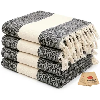 Bazaar Anatolia Gästehandtücher 4er Set Handtücher Badetuch 100% Baumwolle 95 x 45 cm Rechteckig Hamamtuch Handtuch Saunahandtuch Orientalische Deko Boho Badetuch Diamant (Schwarz)