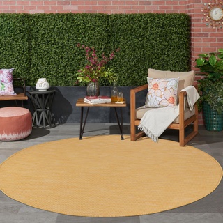jimri In- & Outdoor Teppich - Wetterfester Teppich für Balkon, Terrasse, Garten, Wohnzimmer, Küche - Strapazierfähiger Bodenteppich, Widersteht UV-Strahlen & Wasser - Größe 200 cm Rund, Gelb