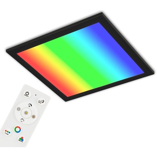 Briloner Leuchten - Ultraflache Deckenlampe RGB, Deckenleuchte CCT, LED Panel, Farbtemperatur einstellbar, Farbwechsel, Dimmbar, Fernbedienung, Schwarz, 29.5 x 29.5cm