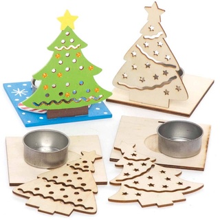 Weihnachtsbaum Holz-Teelichthalter Set (4 Stück) Bastelaktivitäten zu Weihnachten