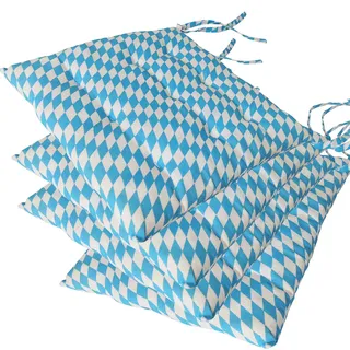 NYVI Stuhlkissen 40x40 cm ComfySeat Bayrische Raute 4er Set - Sitzkissen mit Bändern/Schleife, 9-fache Steppung - Indoor & Outdoor - Gartenstuhlkissen aus Baumwoll-Mischgewebe - ÖkoTex 100