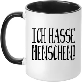 TassenTicker® - ''Ich hasse Menschen.'' - Geschenk Tasse - hochwertige Qualität - Kaffee - Arbeit (Schwarz)