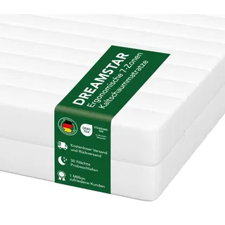 DREAMSTAR Simple Flex Duo 7-Zonen Matratze 140x200 cm | H2&H3 | Ergonomische Kaltschaummatratze | Hypoallergen & Antibakteriell | Bezug abnehmbar & waschbar | Öko-TEX® | (21cm, 140 x 200 cm)