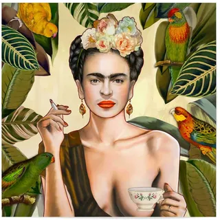 artboxONE Poster 40x40 cm Reise Frida Con Amigos Mexican - Bild Frida Kahlo bunt Dschungel