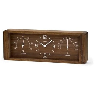 Lemnos Tischuhr Yokan/Tischuhr Holz mit Thermometer & Hygrometer, aus Japan/kleine Uhr zum hinstellen/Tischuhr Vintage/Uhr ohne Tickgeräusche – Stehuhr Farbe Braun