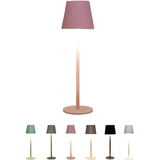 Coen Bakker LED Akku-Tischleuchte – Kabellose Design-Lampe für Outdoor & Indoor – IP44 Wasserfest – Stufenlos Dimmbar – 3 Lichtfarben – USB-C wiederaufladbar (Rosa, Höhe 27,5 cm/Schirm 9 cm)