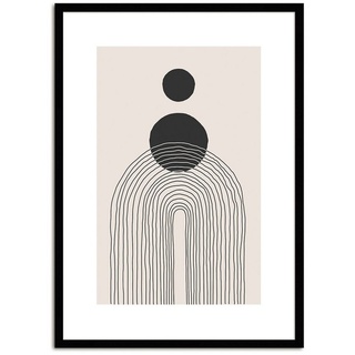 artissimo Bild mit Rahmen Bild gerahmt 51x71cm / Design-Poster mit Holz-Rahmen / schwarz-weiß, skandinavische Muster schwarz-weiß beige