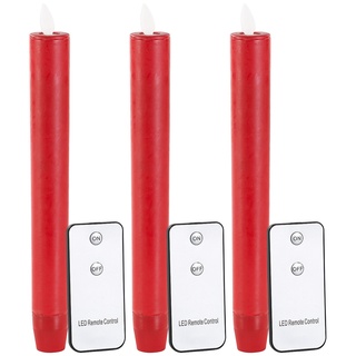 LED-Stabkerze mit beweglicher Flamme und Fernbedienung rot, 3er-Set