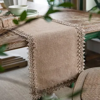 Ricemru Jute Tischläufer mit Geflochten Jute Borte Tischläufer Rustikal Landhaus Vintage Natur Läufer Tischband Boho Rustic Tischdekoration für Hochzeit Festival-Ereignis,30x180