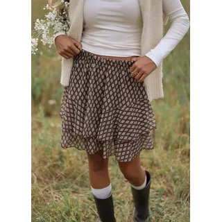 SASSYCLASSY Minirock Kurzer Volant Rock für Damen Elastischer High Waist Stufenrock mit geometrischem Muster Beige braun M