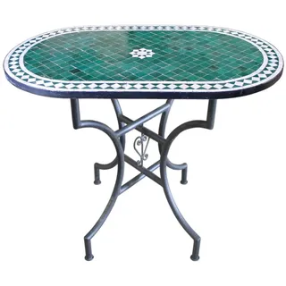 Orientalischer Mosaiktisch "Fleur" Grün Oval 100 x 60 cm