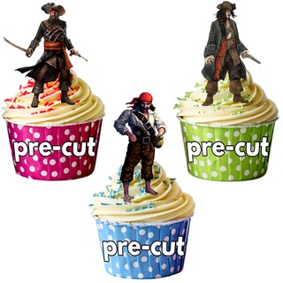 12 X Blackbeard Pirate Jack Sparrow décorations comestibles en gaufrette pour cupcakes