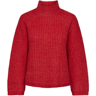 Pieces Damen Pcnell Ls High Neck Knit Noos, Poppy Red, XS