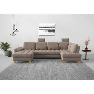 Wohnlandschaft SIT & MORE "Westham U-Form", grau (taupe), B:338cm H:88cm T:172cm, 90% Polyester 10%Polyamid, Sofas, wahlweise mit Bettfunktion, Bettkasten, Sitztiefenverstellung