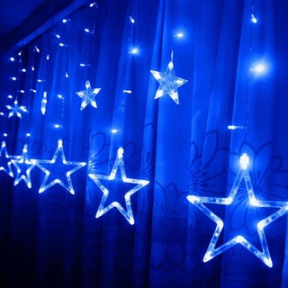 LED Sternenvorhang Lichterkette Weihnachtsbeleuchtung große Sterne kleine Sterne, zusätzliche LED Dekoration Fenster Blau 8 Programme/Funktion ei...