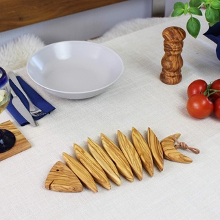 Topfuntersetzer aus Holz in Fischform lang, ideal zum Servieren, handgemacht, Küchenhelfer