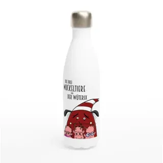 Weiße Edelstahl-Wasserflasche ' Die drei Muckeltiere & der Wüterix' von Laura Mattern / MoonWalker / Bei Hugendubel