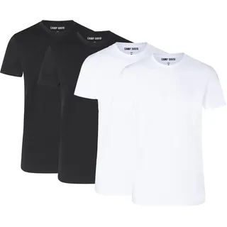 CAMP DAVID Herren T-Shirts, 4er Pack - Crew Neck T-Shirt 4P, Cotton Stretch Weiß/Schwarz / L