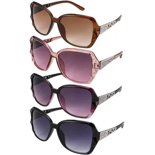 Firtink 4 Stück große Damen-Sonnenbrille, UV 400 Brille, übergroße polarisierte Sonnenbrille, klassischer Trend, Damen-Sonnenbrille, funkelnd, großer Rahmen, Schwarz , Einheitsgröße - Einheitsgröße