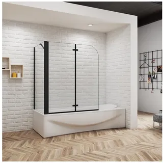 duschspa Badewannenaufsatz 6mm ESG Faltwand Drehwand mit Seitenwand Duschtrennwand Duschkabine, Sicherheitsglas, Einscheibensicherheitsglas, (Set), Nano Glas schwarz 100 cm x 140 cm x 75 cm