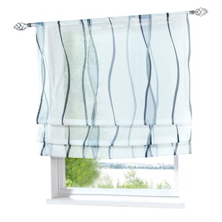 1 Stück Raffrollo mit Wellen Muster Design Raffgardine Voile Transparent Vorhang (BxH 120x140cm, Graun mit Tunnelzug)