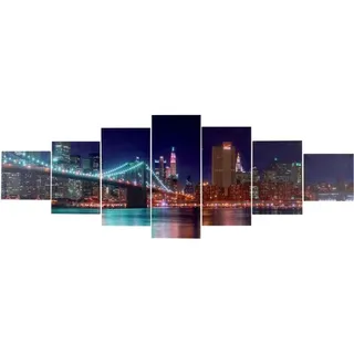 Leinwandbild Hhg-161 Xl, Wandbild Keilrahmenbild Kunstdruck, 7-teilig 245x87cm New York