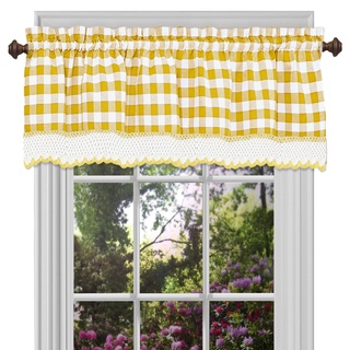 Achim Home Decor, Buffalo, Karierte Volant-Fenstervorhänge, 147 cm breit, 35,6 cm lang, gelb und weiß kariert, lichtfilternd, Landhausstil, für Schlafzimmer, Wohnzimmer und Esszimmer