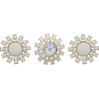 Deko-spiegel In Geometrischen Rahmen, 2er-set + Wanduhr