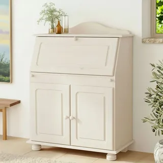 OTTO home Sekretär OTTO HOME "Mette, Schreibtisch im Landhausstil", weiß, B:82cm H:107cm T:39cm, Sekretäre, Sekretär, aus Massivholz, Breite 82 cm