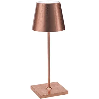 Zafferano, Poldina Pro Mini Lampe mit Kupferfarbenes Blatt, Kabellose, Wiederaufladbare Tischlampe mit Touch Control, Für den Innenbereich Geeignet, Dimmer, 2200-3000 K, Höhe 30 cm