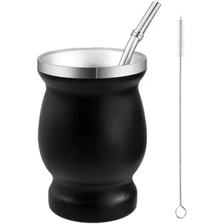 bephible Edelstahl Kürbis mit Bombilla Modern Mate Cup Doppelwand Yerba Set Reinigungsbürste Antioxidantienreicher Energieschub Tee Schwarz