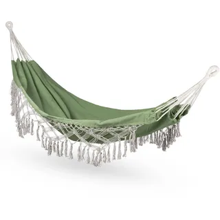 Outtec Hängematte 200x150cm, Bis 200 kg, Für 1-2 Personen, Aus Baumwolle, Boho Möbel für Garten, Balkon, Terrasse, Atmungsaktiv für Kinder und Erwachsene, Khaki