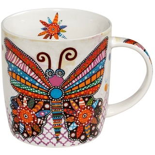 Maxwell & Williams DI0101 Kaffee-Tasse 400 ml – Smile Style – Porzellan bauchig, buntes Schmetterling-Motiv, Geschenkbox