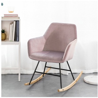 SoBuy Schaukelstuhl FST68, Schaukelsessel Relax Stuhl Sessel aus Samt und Buche Belastbarkeit: 150kg rosa