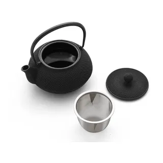 Iwachu Teekanne Gusseisen. Japanische Kyusu Arare, Original, Schwarz 650ml, 0,65 Liter Sieb-Einsatz Edelstahl. Innen Emailliert