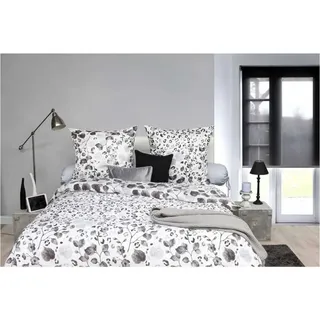 Heckett and Lane Bettwäsche HnL Satin Bettwäsche Blüten Grau Weiß Schwarz, Satin, 2 teilig grau