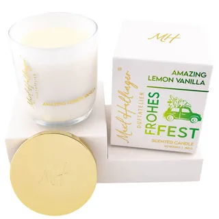 Duftkerze Weihnachts-Geschenk 40h Raumduft, Glas "Frohes Fes..." Hallingers DE
