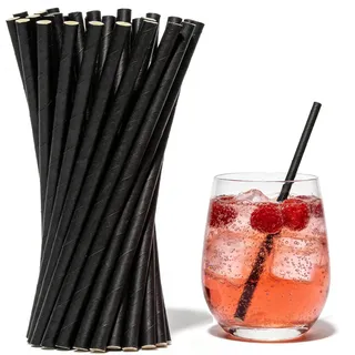 Strohhalme Papier, 14,6 cm x 0,6 cm Schwarz Papierstrohhalme,600 Stück | Biologisch Abbaubare Papier-Rührstäbchen/Strohhalme, Cocktails Trinkhalme für Haushalte Bars Restaurants und Partys